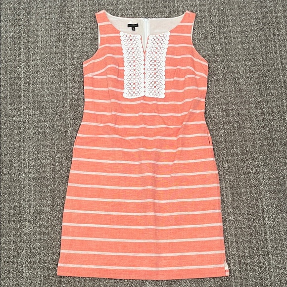 Talbots Coral and White Striped Linen Dress - Picture 1 of 2